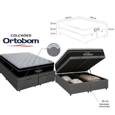 Imagem de Cama Box Baú Queen Suede Blindada Colchão Ortobom Elegant Superpocket 