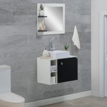 Imagem de Gabinete e Espelho Suspenso 60cm Modelo 1 Meu Canto Preto/ Branco