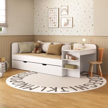 Imagem de Cama de Solteiro Funcional Infantil com Escrivaninha e Cama Auxiliar 100% Mdf Premium Helena Branco