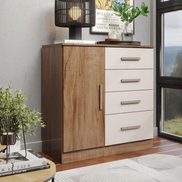 Imagem de Comoda Sapateira 1 Porta 4 Gavetas para Quarto com Corredicas Telescopicas Puxadores Modernos