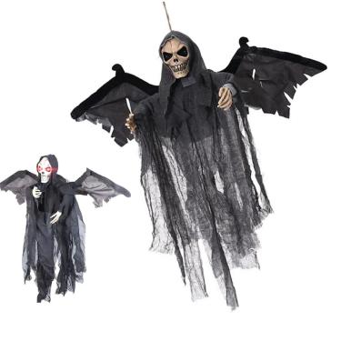 Imagem de Caveira Fantasma Halloween Dias das Bruxas Acende Olhos Bate Asa Grito Susto Pegadinha...