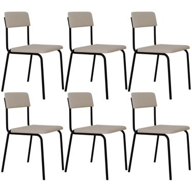 Imagem de Kit 06 Cadeiras Estofada Para Sala de Jantar Sense Preto C01 Linho Palha - Lyam Decor