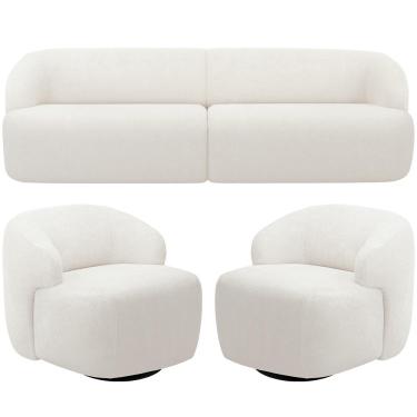 Imagem de Sofá 3 Lugares Curvo Orgânico com 02 Poltronas Para Sala Living 220cm Barolo L06 Bouclê Branco - Lyam Decor
