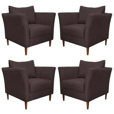 Imagem de Kit 4 Poltronas Decorativa Sala de Estar Pés Palito Lubbock Couro Marrom - Gran Belo
