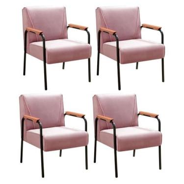Imagem de Conjunto 4 Poltronas Jade Moderna Braço Metal Kit Cadeiras Decorativa 