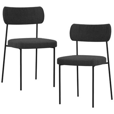 Imagem de Kit 02 Cadeiras Estofadas Para Sala De Jantar Melina L02 Bouclê Preto - Lyam Decor