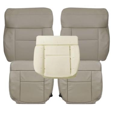 Imagem de NLQR Capas de assento de substituição da parte inferior e superior do motorista e do lado do motorista, parte inferior e superior do motorista, couro de microfibra, bege caramelo, compatível com Ford