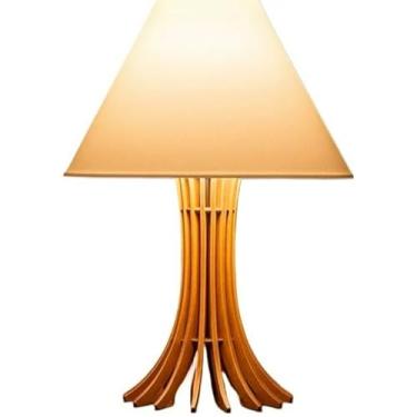 Imagem de Abajur luminaria de mesa sala quarto escritório em mdf cortada(Base Cru/cúpula branca)