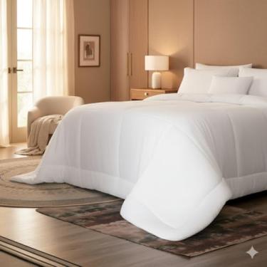 Imagem de Edredom Dupla Face Branco com Toque de Plumas – Enchimento em Fibra de Silicone e Tecido Aveludado, Disponível nos Tamanhos Casal, Queen, King e Solteiro (Branco, Solteiro)