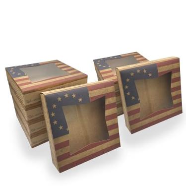 Imagem de Southern Champion Tray 2484 USA Kraft Paperboard Flag Design Print Window Bakery Box, 10" Length x 10" Width x 2-1/2" Height (Case of 150)