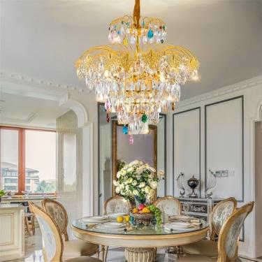 Imagem de Lâmpada Pendente De Cristal Contemporânea LED Luxo Dourado Sala De Estar Restaurante Quarto Hotel Villa Duplex Construção Candelabro (Um D50CM)