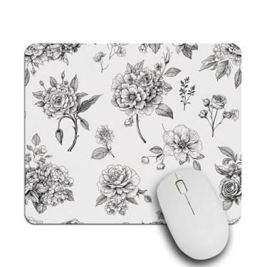 Imagem de IBILIU Mouse pad flores pretas, rosas de jardim, tulipas delphinium petúnia branco e preto retangular mousepad base de borracha antiderrapante para laptop, escritório, casa - 24 x 19 cm
