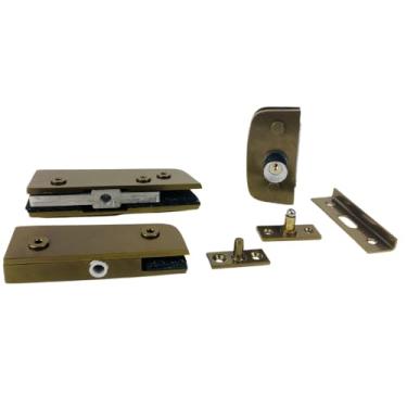Imagem de Kit de Instalação com Fechadura e Dobradiças para Porta de Vidro Pivotante com Espessura de 8 a 10 mm (Bronze)