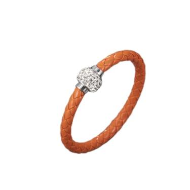 Imagem de Pulseira feminina de couro trançada com contas de cristal joia elegante para festas ou uso diário, F, Aço inoxidável, Sem Pedra Preciosa