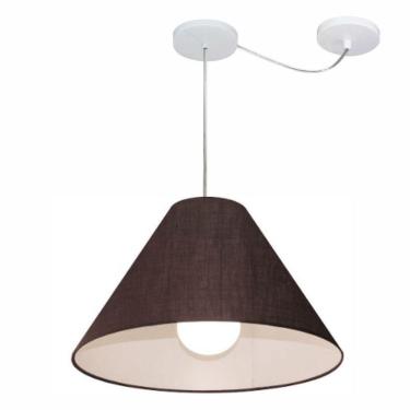 Imagem de Lustre Pendente Cone Com Desvio De Centro Vivare Md-4272 Cúpula Em Tecido 15x40cm - Bivolt Café 127/220v