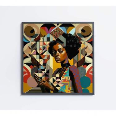 Imagem de Quadro Ilustração Afro Feminino Medidas 40x40 Cm Impressão Adesivo Fotográfico