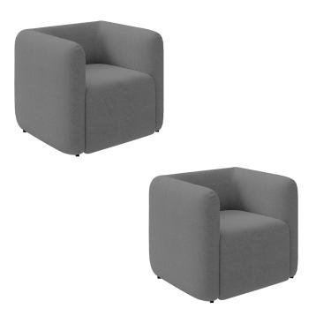 Imagem de Poltrona Sala de Estar Decorativa Kit 2 Laguna Bouclê Cinza K01 - D'Rossi