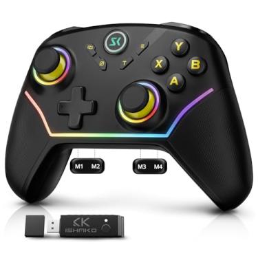 Imagem de ISHAKO Wireless PC Controller, Hall Effect Gaming Controller for PC/Laptop/Switch/iPhone/Android,with RGB Lighting, Turbo, Back Buttons, Hall Joystick/Trigger, Trigger Lock, 2.4G Receiver -Black Gold