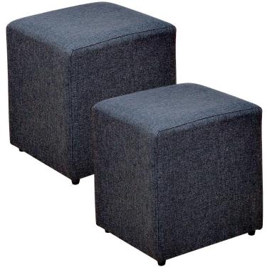 Imagem de Kit 02 Puffs Quadrado L02 Decorativo Sala de Estar Linho Chumbo - Lyam Decor