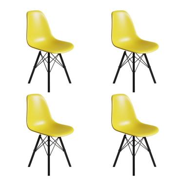 Imagem de Conjunto 4 Cadeiras Eames Estilo Moderno Em Ferro Preto Com Assento Amarelo