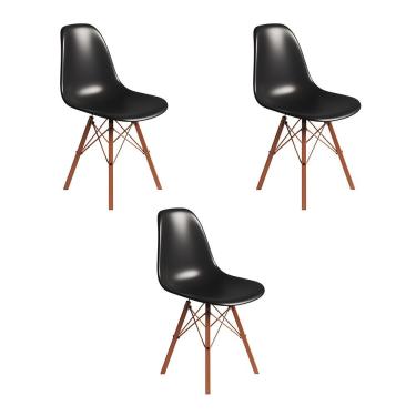 Imagem de Conjunto 3 Cadeiras Eames Tubo Ferro Cobre Assento Preto
