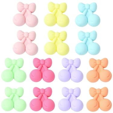 Imagem de Ipotkitt 28 peças, 7 cores, contas focais de silicone cereja, frutas, cerejas, contas de borracha para artesanato faça você mesmo, joias, pulseira, colar, brincos, canetas, chaveiros