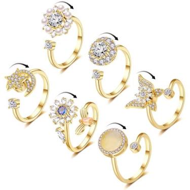 Imagem de Anéis de ansiedade Honsny banhados a ouro 14K para mulheres, conjunto 