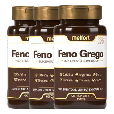 Imagem de 3x Feno Com Taurina, Arginina, Boro, Tirosina 180 Cápsulas 500mg Melfo