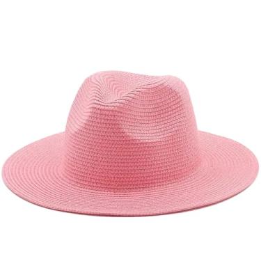 Imagem de Chapéu de palha Panamá de verão masculino e feminino, aba larga, proteção UV, chapéu fedora de sol escuro L59-60 cm