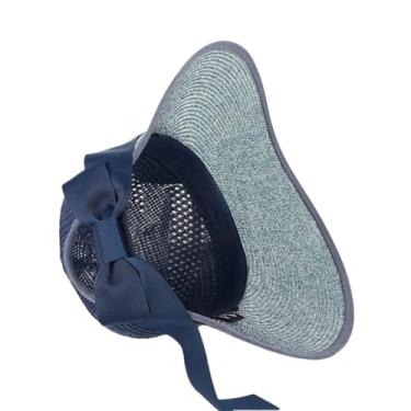 Imagem de Acessórios femininos de verão para praia, aba larga, proteção UV, viseira de proteção UV, chapéu de sol feminino panamá flexível azul 56-58 cm