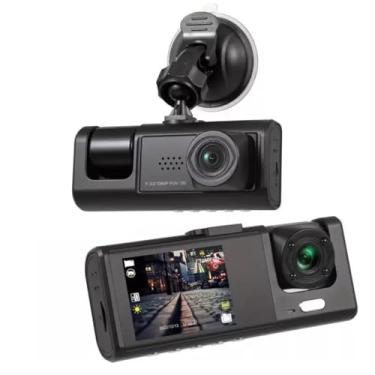 Imagem de Câmera Veicular 3 Lentes Full HD 1080p com Visão Noturna – Dashcam Frontal, Interna e Traseira, Tela LCD 4” e Detecção de Movimento