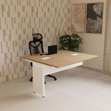 Imagem de Mesa Escrivaninha Auxiliar 135cm Plataforma Dupla de Acoplar para Escritório Corporate Macadâmia / Branco