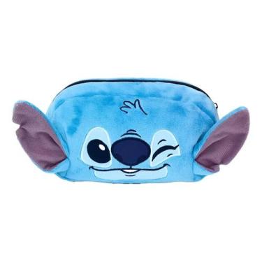 Imagem de Estojo Escolar Fluffy Pelúcia Stitch Com Ziper Dac Cor Azul Lisa - Dis