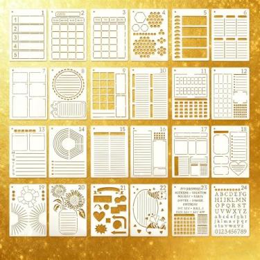 Imagem de Pacote com 24 estênceis de agenda, 19 x 12 cm, reutilizáveis, padrões de layout e rastreador, para agenda diária, agenda semanal, rastreador de hábitos, notas de estudo, minutos de reunião e diário