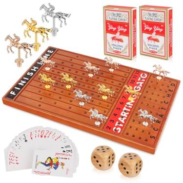 Imagem de Fujmape Horse Race Board Game, Solid Wood Racing Game with 11 Metal Model Horse, 2 Dice and 2 Boxes of Cards Horse Racing Game
