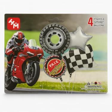 Imagem de Kit Balão Metalizado Corrida de Moto 4 ou 5 Peças Balões Foil Cartelados para Festa Infantil Decoração de Aniversário Tema Racing (KIT CARTELADO 4 PEÇAS CORRIDA COM PNEU E ESTRELA)