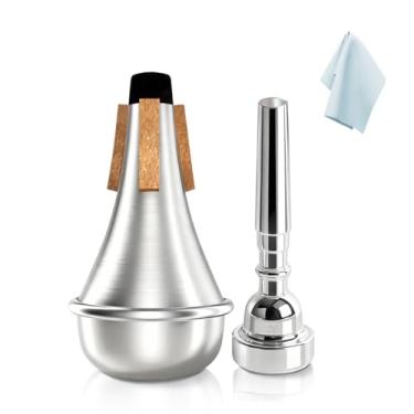 Imagem de Kuylive Bocal para trompete 3C com silenciador silencioso de alumínio leve para prática de trompete adequado para acessórios de instrumentos musicais de substituição Yamaha Bach Conn King, prata