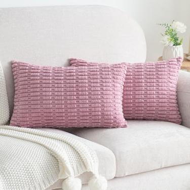 Imagem de Smile of hope Conjunto de 2 capas de almofada rosa blush 30,5 x 50,8 cm, capas de almofada de sofá listradas decorativas de veludo cotelê macio boho dia dos namorados decoração de casa moderna para