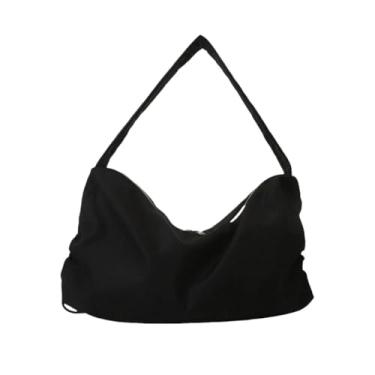 Imagem de Bolsas de lona casual grande capacidade mensageiro cor sólida axila feminina preta, Preto