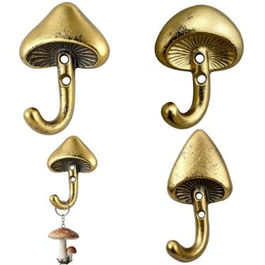 Imagem de Otoolling 3 ganchos de parede de cogumelo de ferro fundido dourado, ganchos decorativos em forma de cogumelo, pendurar na parede, casaco, toalha, porta-chaves para casa, entrada, banheiro, cozinha