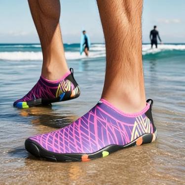 Imagem de Meias masculinas Barefoot Water Shoes de secagem rápida para praia, piscina, rio, branco, Roxa, 11 Women/10 Men