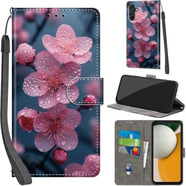 Imagem de Salanheo Capa carteira para Samsung Galaxy A15 4G / A15 5G, com [3 compartimentos para cartões], fecho magnético com suporte, capa protetora de couro PU à prova de choque 16,5 cm, flor de pêssego