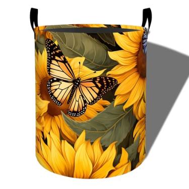 Imagem de amepay Cesta de roupa suja colorida de girassol, pano Oxford dobrável, cesto de roupas sujas à prova d'água com alças, organizador de brinquedos para banheiro, quarto, dormitório, 50 x 39,9 cm