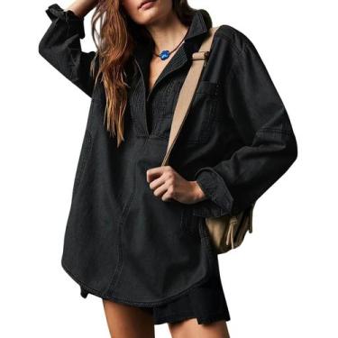 Imagem de Blusa jeans feminina com blusa preta GG - Loveimgs