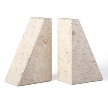 Imagem de Karibiber Suportes de livros de mármore para livros pesados, extremidades decorativas de livros para prateleiras, extremidades de livros duráveis e resistentes de pedra bege para livros de capa dura e