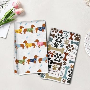 Imagem de 2 peças de toalhas de cozinha fofas de dachshund e pata 35 x 61 cm, toalha de prato decorativa de microfibra absorvente, toalhas de mão de waffle para cozinha, casa, banheiro, presentes para amantes