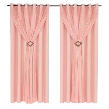 Imagem de Cortina Corta Luz 3,00m X 2,80m 100% Blackout Com Voil Branco Para Sala Ou Quarto Varão Simples(Rosa)