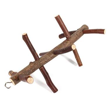 Imagem de QANYEGN Papagaios pássaros poleiros brinquedo de moagem, brinquedo de suporte de gaiola, ramos de atividade de madeira pendurados escadas de escalada para periquitos calopsitas con