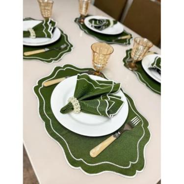Imagem de Conjunto de 12 jogos americanos estilo americano Jogos americanos para uma mesa de jantar para 6 pessoas Arranjo de mesa Guardanapos redondos Mesa de jantar(Realeza Bor Bran - Verde)