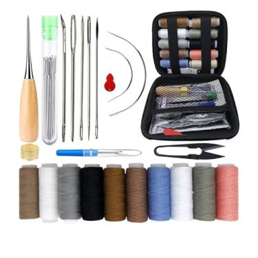 Imagem de Kit de ferramentas de costura portátil, 1 conjunto de kit de costura com furador, estriador de costura, agulhas de costura manual de couro, linha de costura para carro, sofá, mochila, sapato